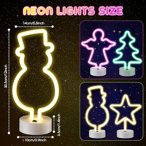 Miniatura 2 de 4 letreros de neón de Navidad con luz LED de neón con base de soporte, muñeco de nieve iluminado, luces nocturnas con batería o USB, decoraciones