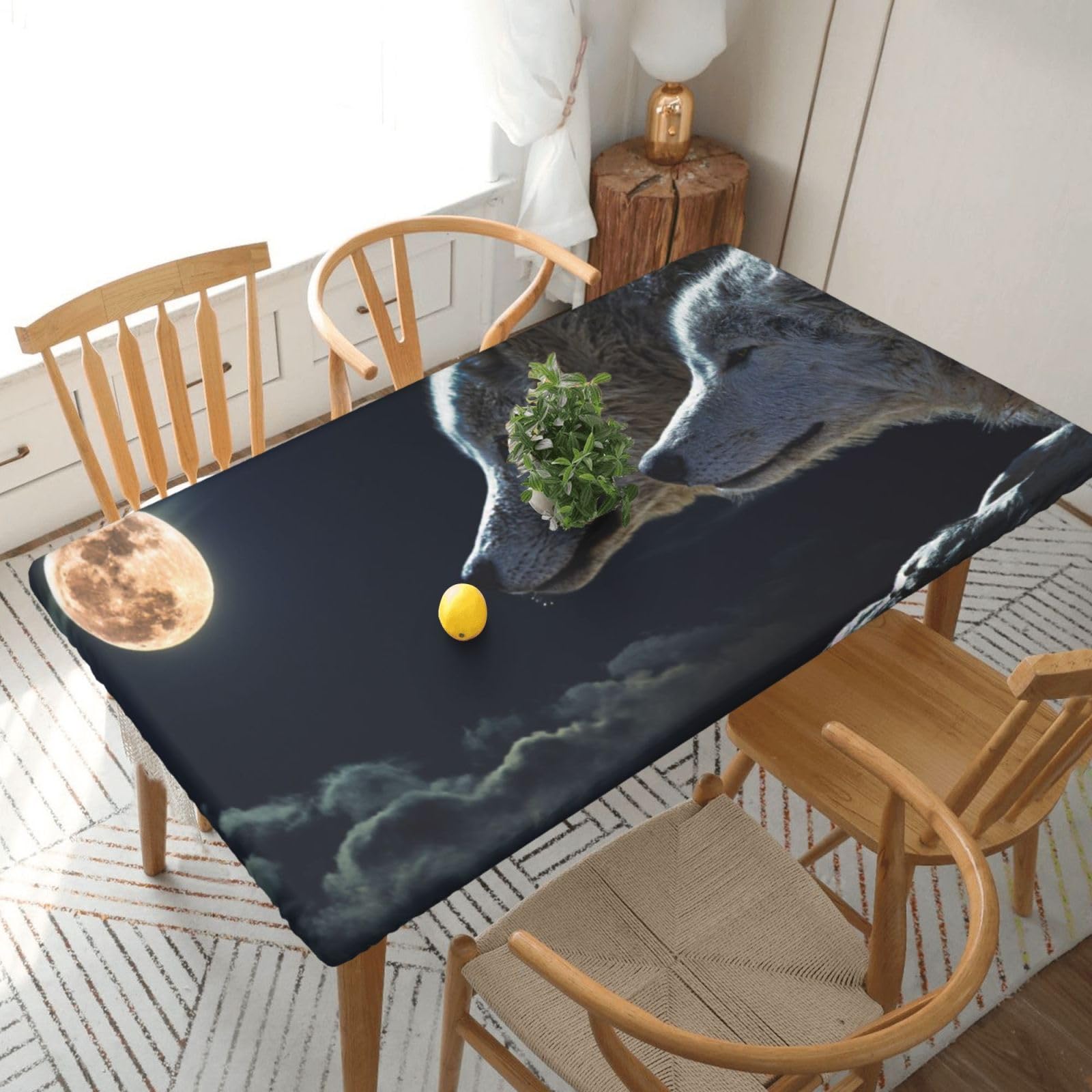 BNVSADC Full-Moon Wolves 3D Printed 5FT Tablecloth Polyester Kitchen Water Resistant Table Cloth Dining Table Decoration Table Covers, 152x76 CM