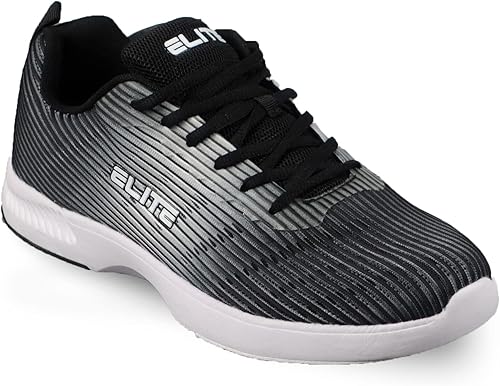 ELITE Mens Wave BlackGrey Lace-up Medium Width Bowling Shoes - Universal Soles for Right or Left Handed Bowlers - Soft Breathable Lightweight Uppers