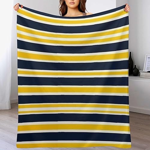 Miniatura 8 de Manta de rayas náuticas amarillas y azul marino, manta geométrica abstracta de franela de forro polar, manta decoración del hogar para cama, sofá,