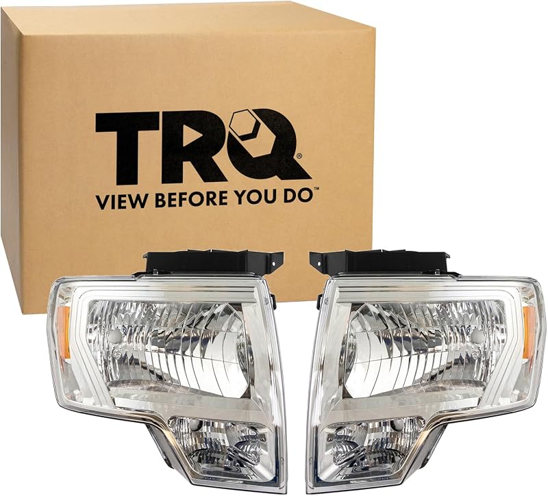 Conjunto de faróis halógenos TRQ com moldura cromada para Ford F-150 – 2 peças
