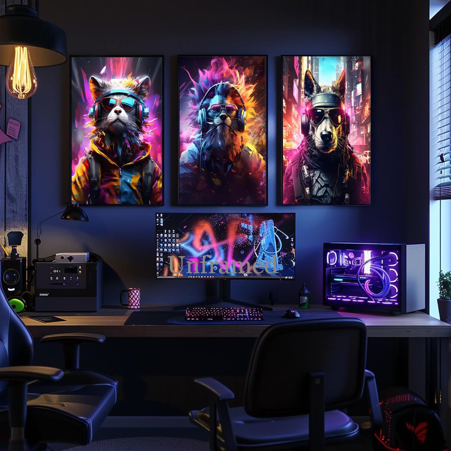 Yolbcdr Cyberpunk Animal Gamer Wall Art Poster Set of 3, 16x24 inch image 4