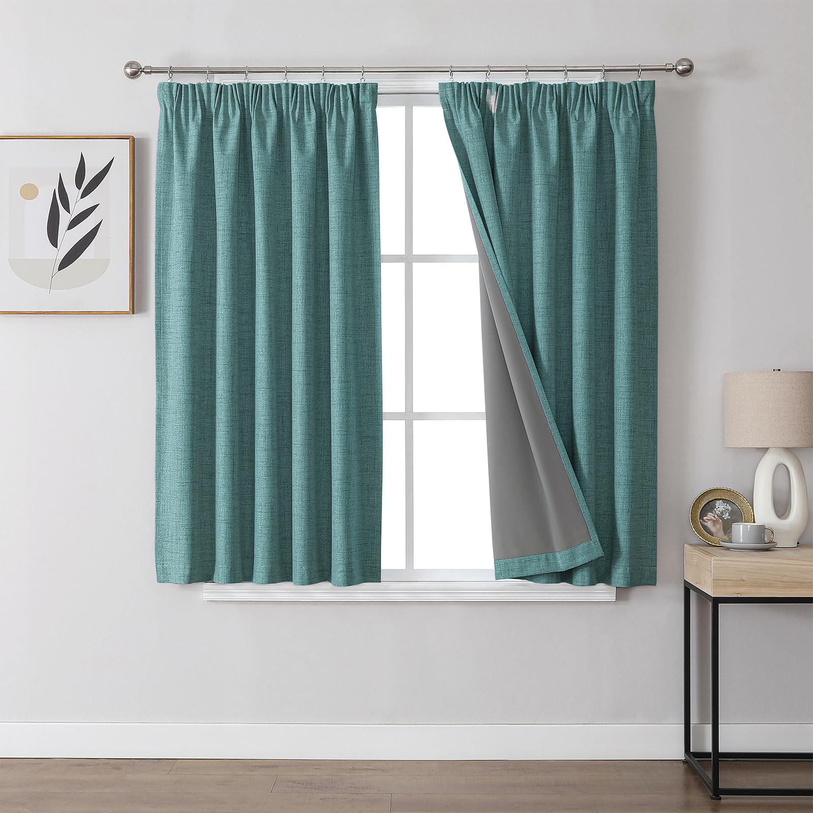 Joydeco 100% Blackout Curtains Bedroom 66 x 84 Inch Drop, Faux Linen Pencil Pleat Thermal Insulated Drapes with Coating Back Layers for Room Darkening Privacy Protection, 2 Panels, Light Grey