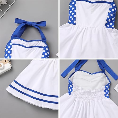 Miniatura 5 de Vestido de cuadros rosa para niña con sombrero, azul y blanco, a lunares, vestido de princesa
