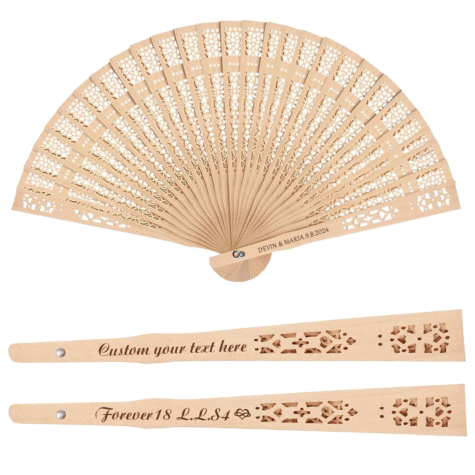 LLLGSH 100 PCS Custom Wooden Hand Fans, Personalised Handheld Wooden Fans, Personalised Wedding Wooden Fans, Customized Wedding Party Birthday Gift, Wedding Favors, Personalized Favours