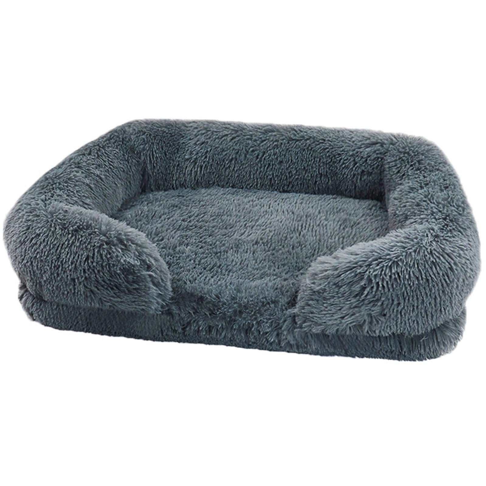 BangDon Rectangle Washable Removable Dog Bed with Soft Cosy Plush Breathable Cat Sofa Dog Bed for Small Medium Large Pet Mat (L(75x50x14cm),dark grey)