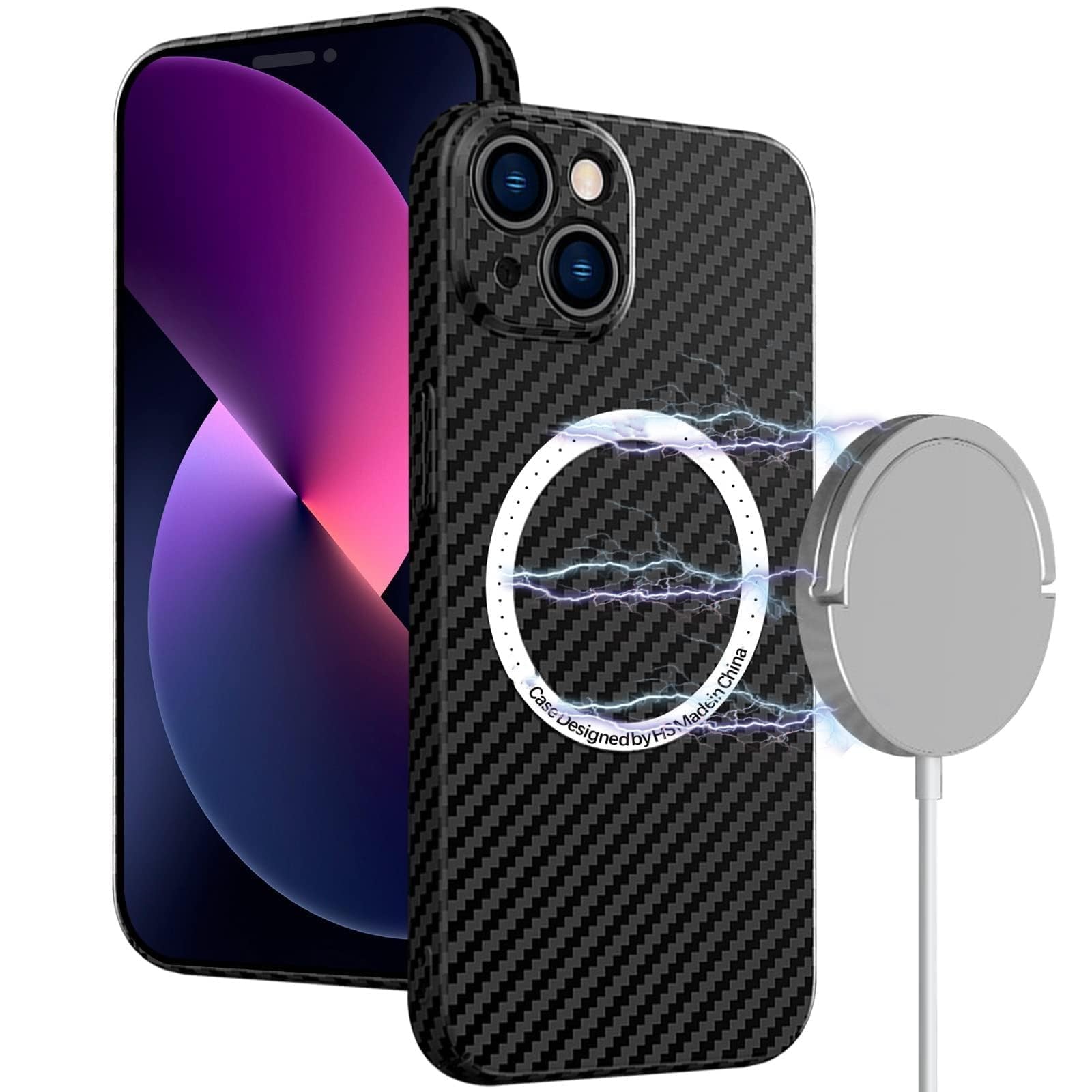 Magnetic Case for IPhone 12 Compatible with, Ultra Thin Slim Shockproof Carbon Fiber Texture Plastic Hard Back Phone Case Cover (Iphone 12, Black)