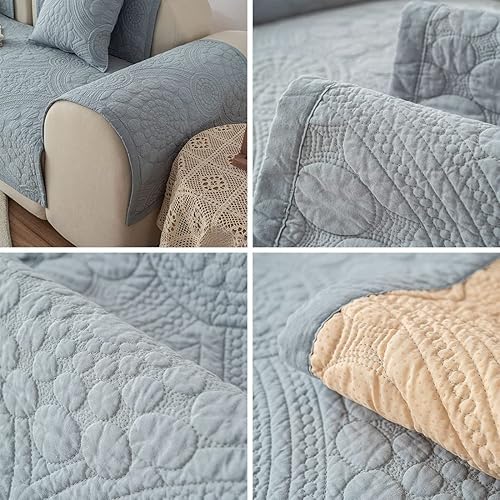 Miniatura 7 de vctops Funda para sofá con bordado bohemio de algodón, antideslizante, suave, lavable, protector de muebles para niños, perros y mascotas (azul, 36