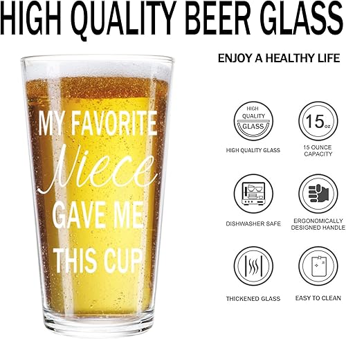 Miniatura 4 de Bateruni Regalos para el tío de la sobrina, mi sobrina favorita me dio esta taza, vaso de cerveza, regalo de cumpleaños para el día del padre para