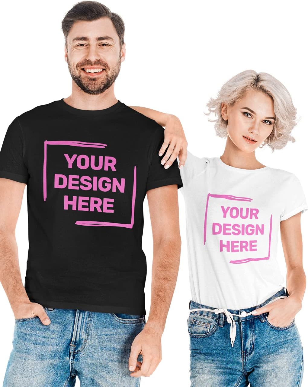 YourdesignPersonalised T Shirts White or Black, Unique Graphic Tees for Any Occasion, Customise by Adding Your Photo