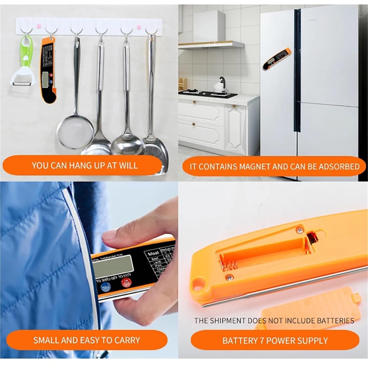 Foldable Digital Food Thermometer for Meat Water Milk Cooking Food Probe Fry BBQ Temperature Gauge Oven Thermometer Kitchen Tool(Black)