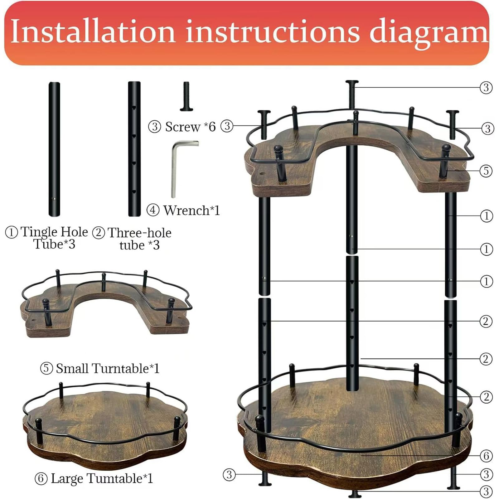 3-stufiges drehbares Tablett aus Holz, D Form, Round
