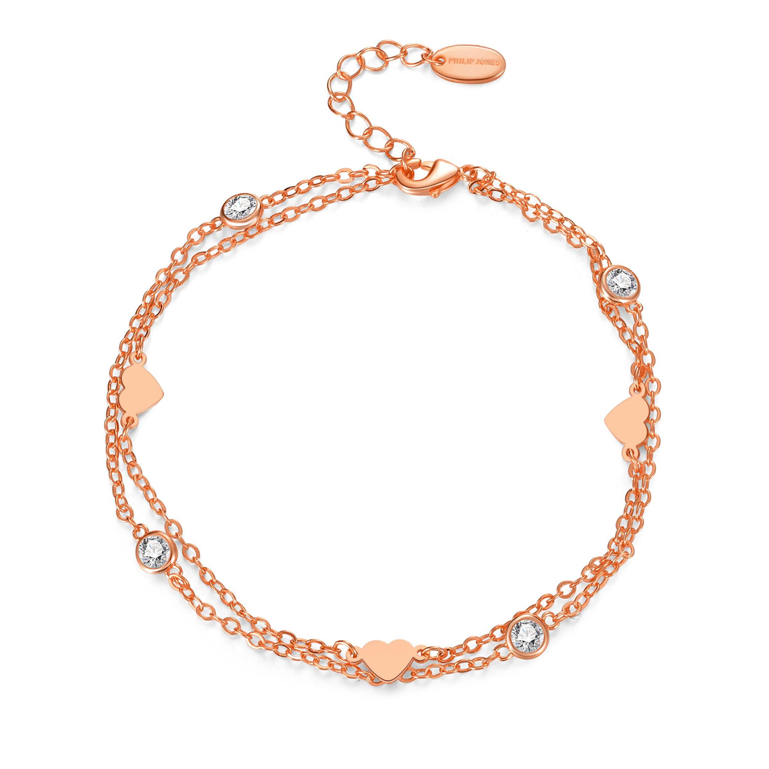 Philip JonesRose Gold Plated Layered Heart Anklet Created with Zircondia® Crystals