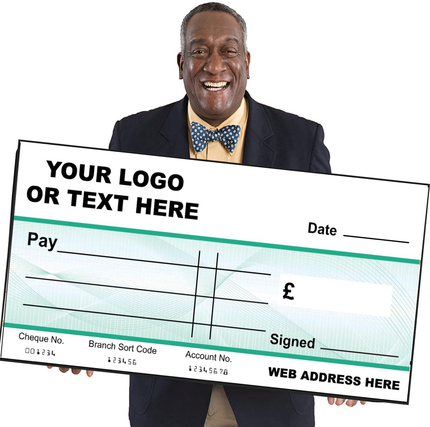 Blank Paper Presentation Charity Large Cheque Check 60cm x 30cm for Photoshoots Gloss Laminated use with Write and Wipe Pen W6A