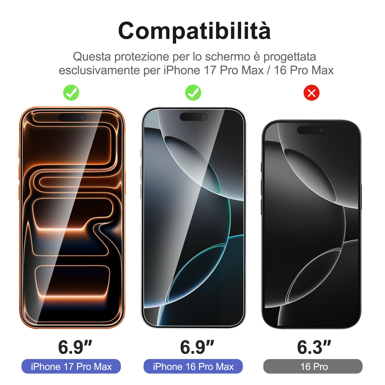 NEW'C 3 Pezzi, Vetro Temperato per iPhone 17 Pro Max, iPhone 16 Pro Max (6,9 pollici), Pellicola Prottetiva Anti Graffio - Ultra resistente - Trasparente HD - Strumento di installazione facile incluso
