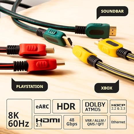 Pacroban HDMI Cable 6 ft 5-Pack, Ultra High Speed 8K, eARC, 4K 120Hz, HDCP, CL3 Fire-Resistant, for Monitor, PC, Laptop, Projector, Soundbar, Gaming
