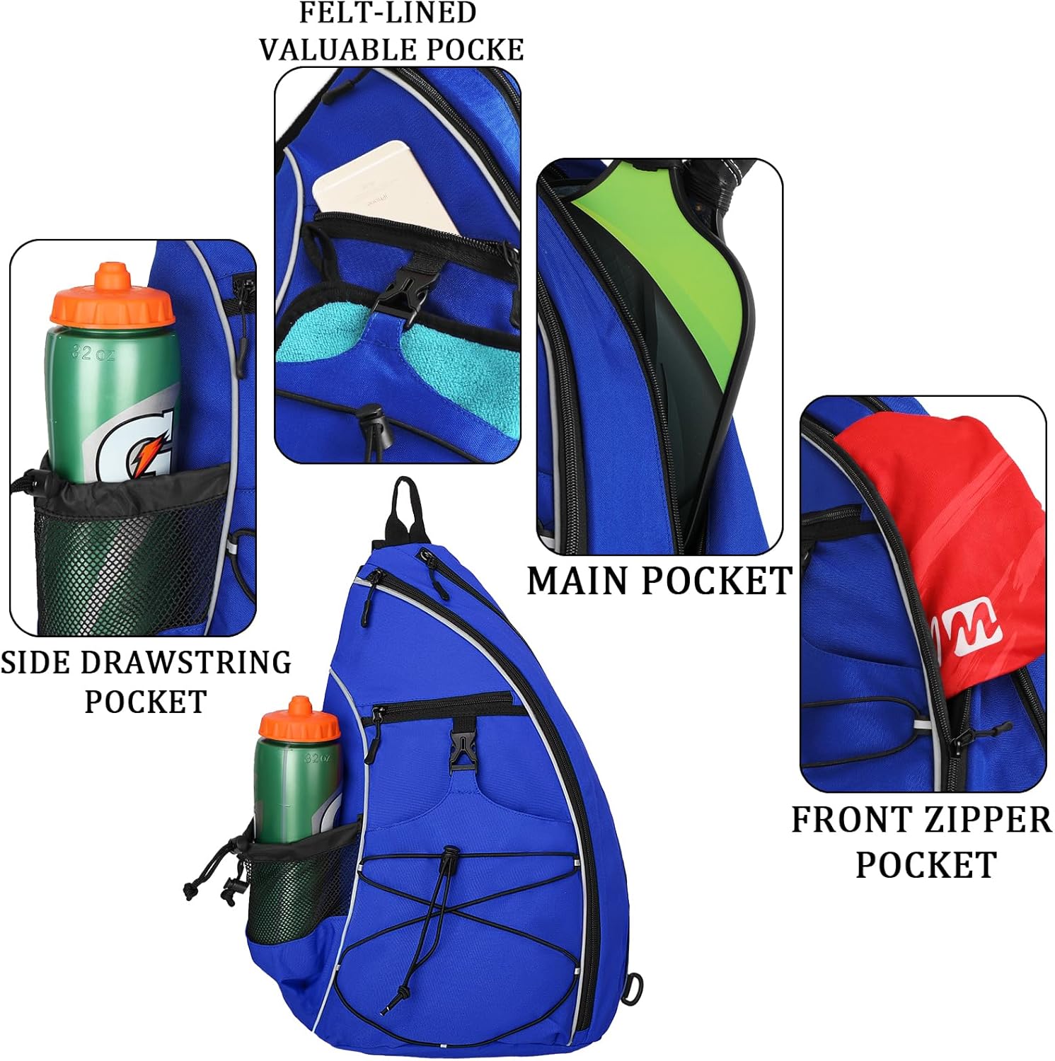 Goloni Pickleball Sling Bag for Men Women, Lightweight Pickleball Backpack with Fence Hook