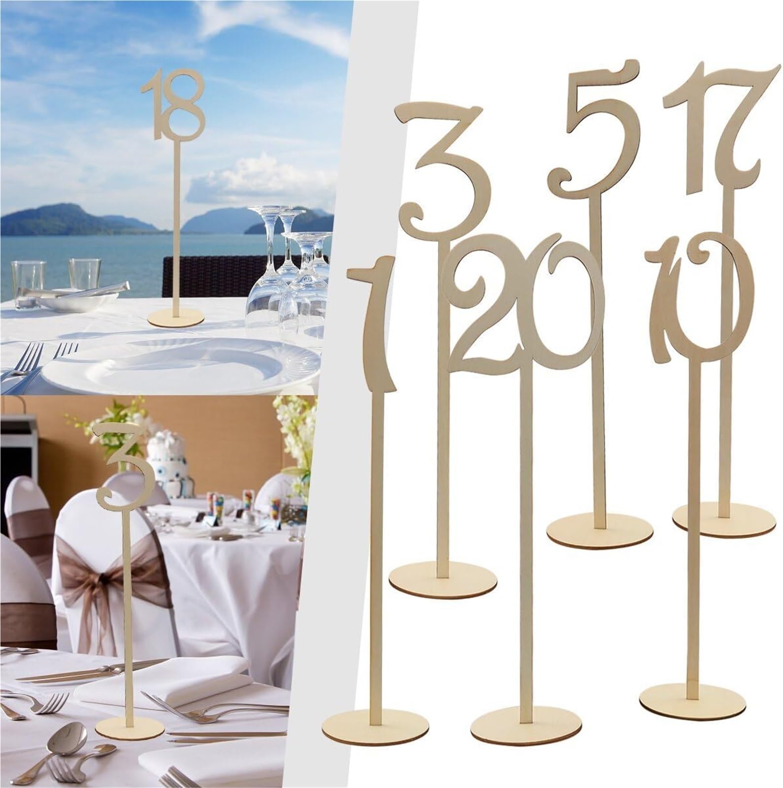 Números de mesa madera con Base soporte for decoración del hogar o boda, estante , for números , 10/20 Uds para Restaurantes Bodas
