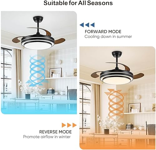 Miniatura 4 de Ventilador de techo de 42 pulgadas con luz, ventilador de techo retráctil con luces para dormitorio, sala de estar, comedor, lámpara con ventilador