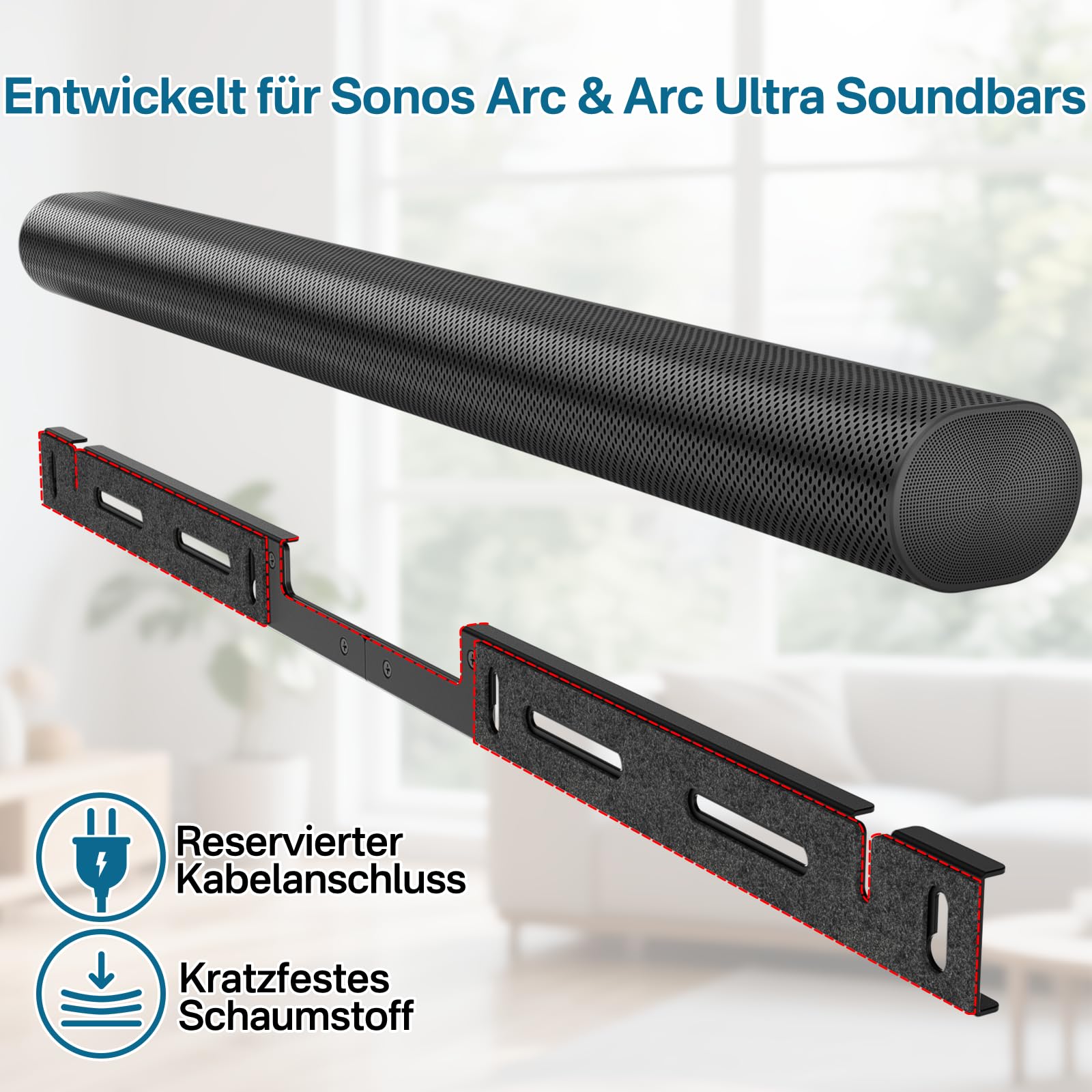 notiela Heavy-Duty uchwyt na soundbar do Sonos Arc i Sonos Arc Ultra uchwyt ścienny - pływająca metalowa półka do Sonos Arc i Arc Ultra, łatwy w montażu uchwyt ścienny Soundbar