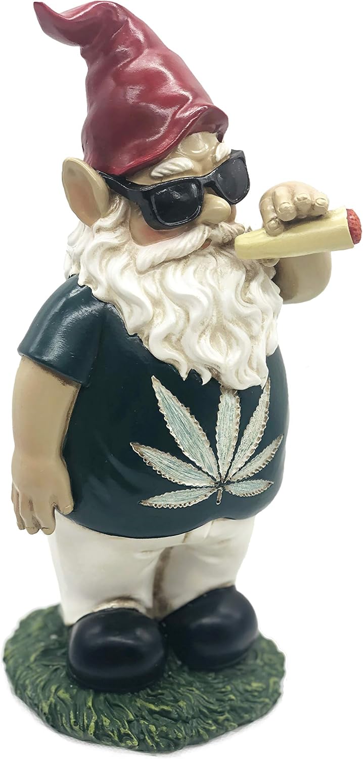 Smoking Gnome, Funny Garden Gnomes, Lawn Gnome Statue, Hilarious Gnome - 10 Inches