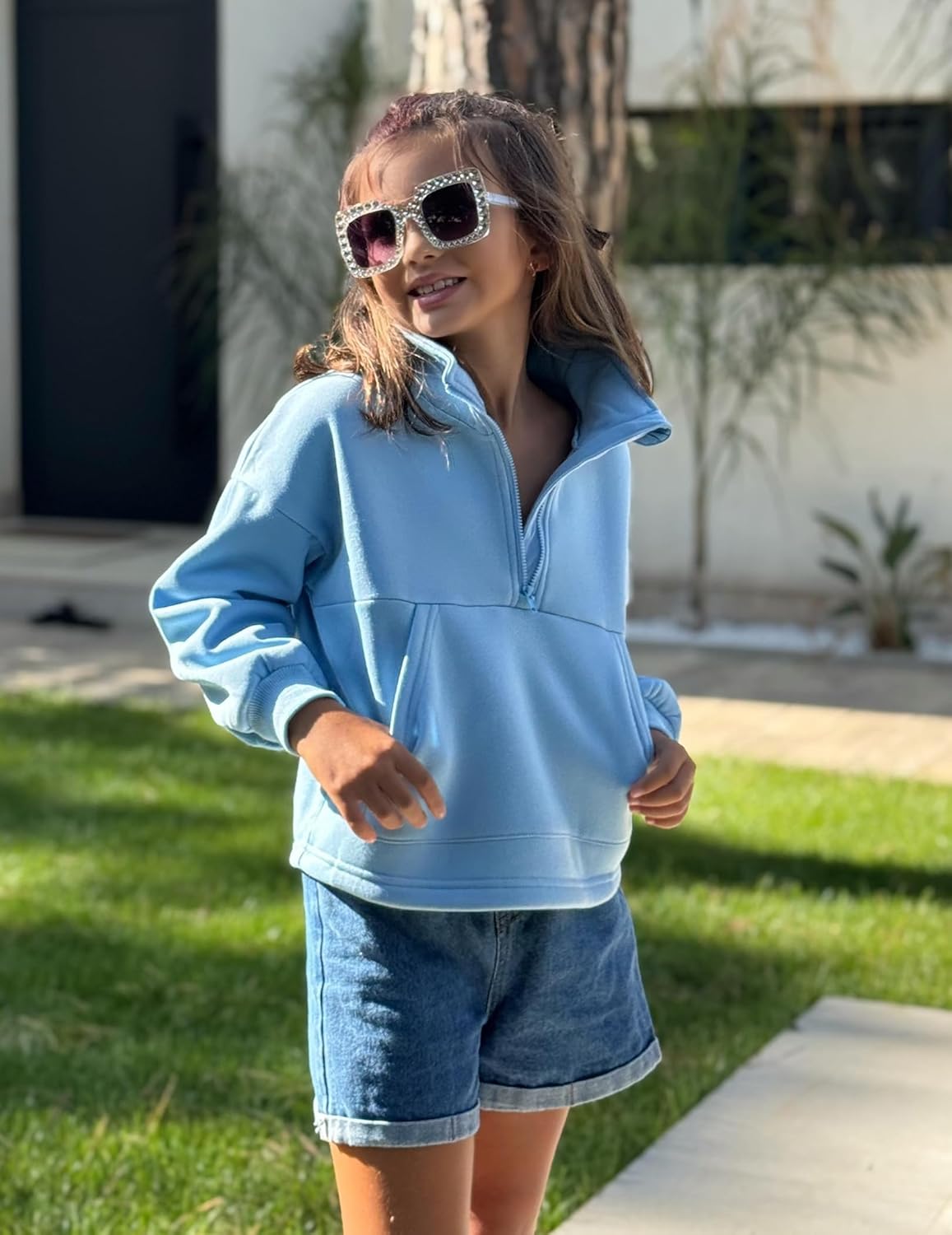 Arshiner Girls Half Zip Sweatshirt with Drawstring Hem Fleece Quarter Zip Pullover Sweatshirts Fall Clothes for Teen Girl - Image 3