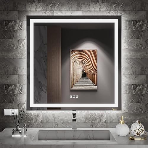 Miniatura 24 de Amorho - Espejo de pared para tocador de baño, de 20x28 pulgadas, con luz LED delantera y luz trasera, espejos de montaje en pared regulables sin