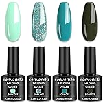 senvenski Teal Gel Nail Polish Kit - UV/LED Soak Off Nail Art Set with Blue Glitter Mint Olive Army Aqua Green Emerald Turquoise Colors | Manicure Gift Kit for Women Salon Home Use(CS007)