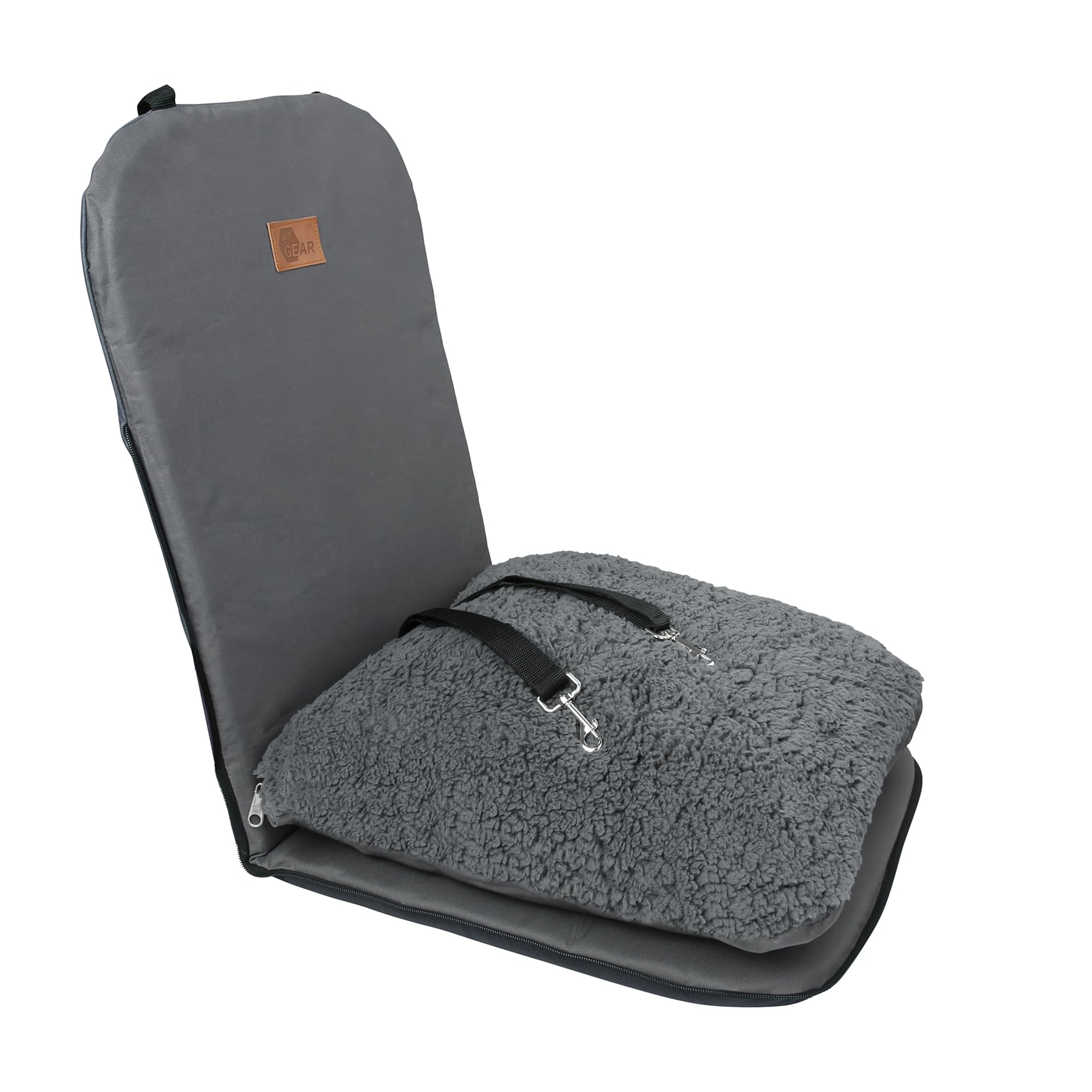 your GEAR Frontera Hundeautositz 60x53 cm – Auto Hundebett Auto mit Memory Foam & Sicherheitsgurt – Waschbarer Teddy-Stoff Hundekorb für Kleine & Mittlere Hunde – Rücksitz & Vordersitz