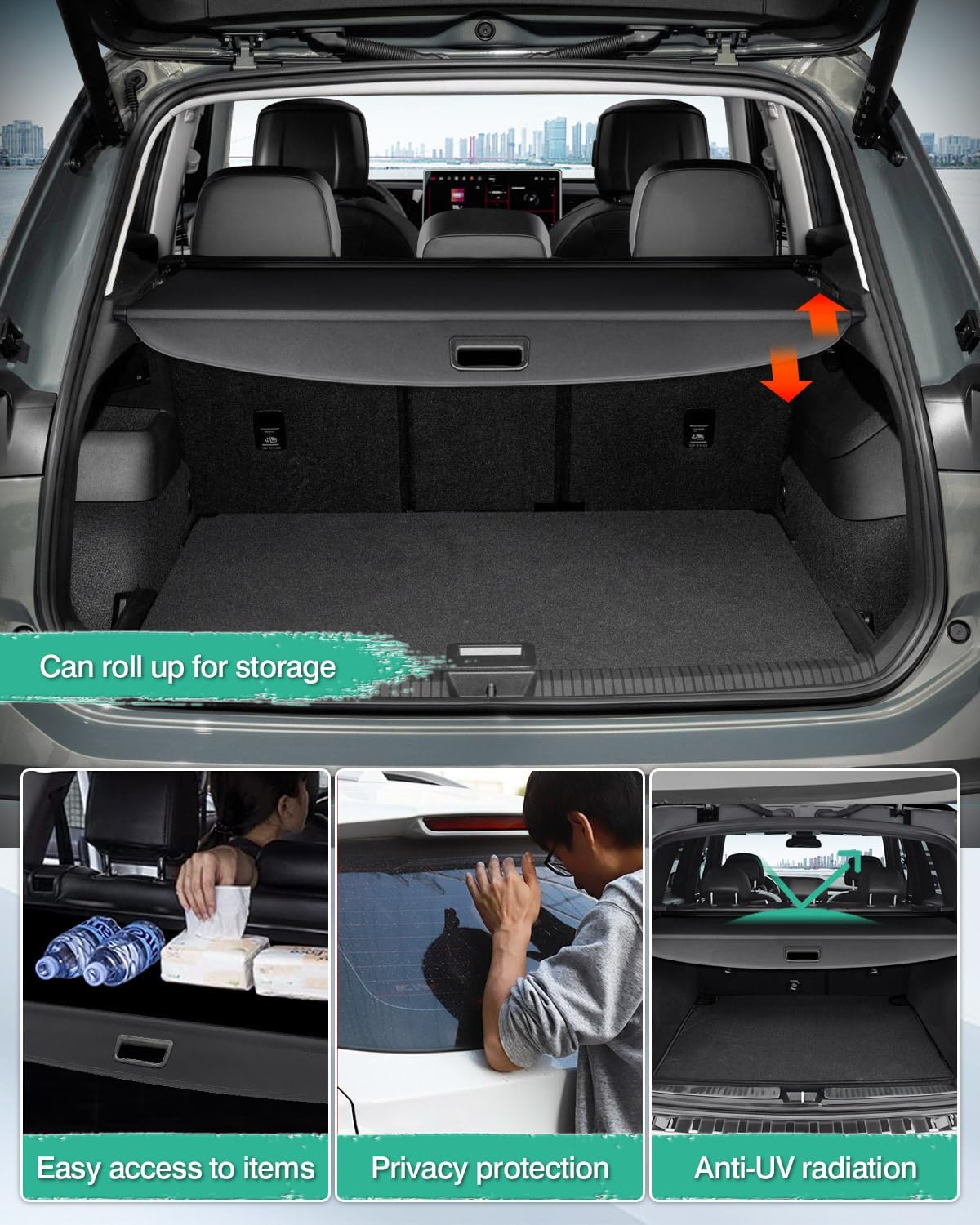 Powerty Cargo Cover for 2020-2025 2026 VW Volkswagen Atlas Cross Sport Accessories Rear Trunk Cover Luggage Cover Retractable Trunk Shielding Shade Cargo (NOT for VW Atlas)