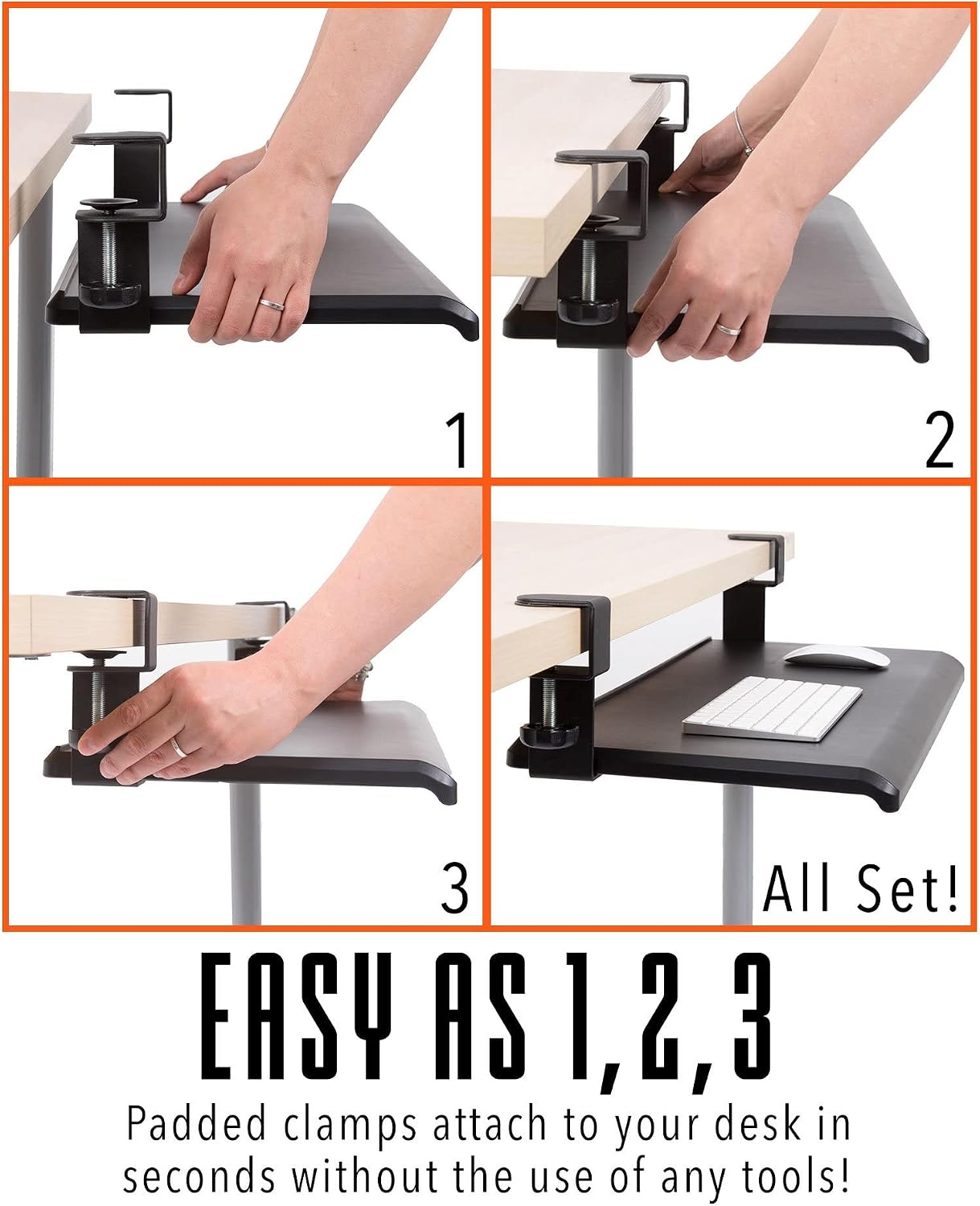 Stand Steady Easy Clamp-On Keyboard Tray - Extra Large Size - No Need to Screw Into Desk! Slides Under Desk - Easy 5 Min Assembly - Great for Home or Office!