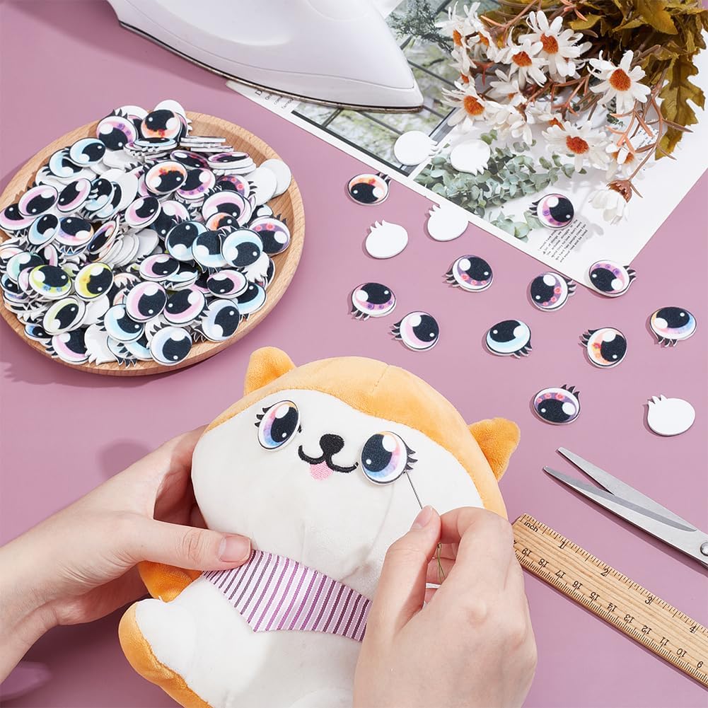 NBEADS 24 Pairs 12 Colors Adhesive Felt Eyes for Crafts, 0.98inch Plush Animals Making Eyes Felt Eyes with Lashes Large Crochet Eyes for DIY Crochet Animal Making Craft