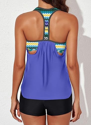 Miniatura 2 de Aleumdr Womens Blouson Striped Printed Push up Strappy T-Back Tankini Top with Shorts(Available in Plus)