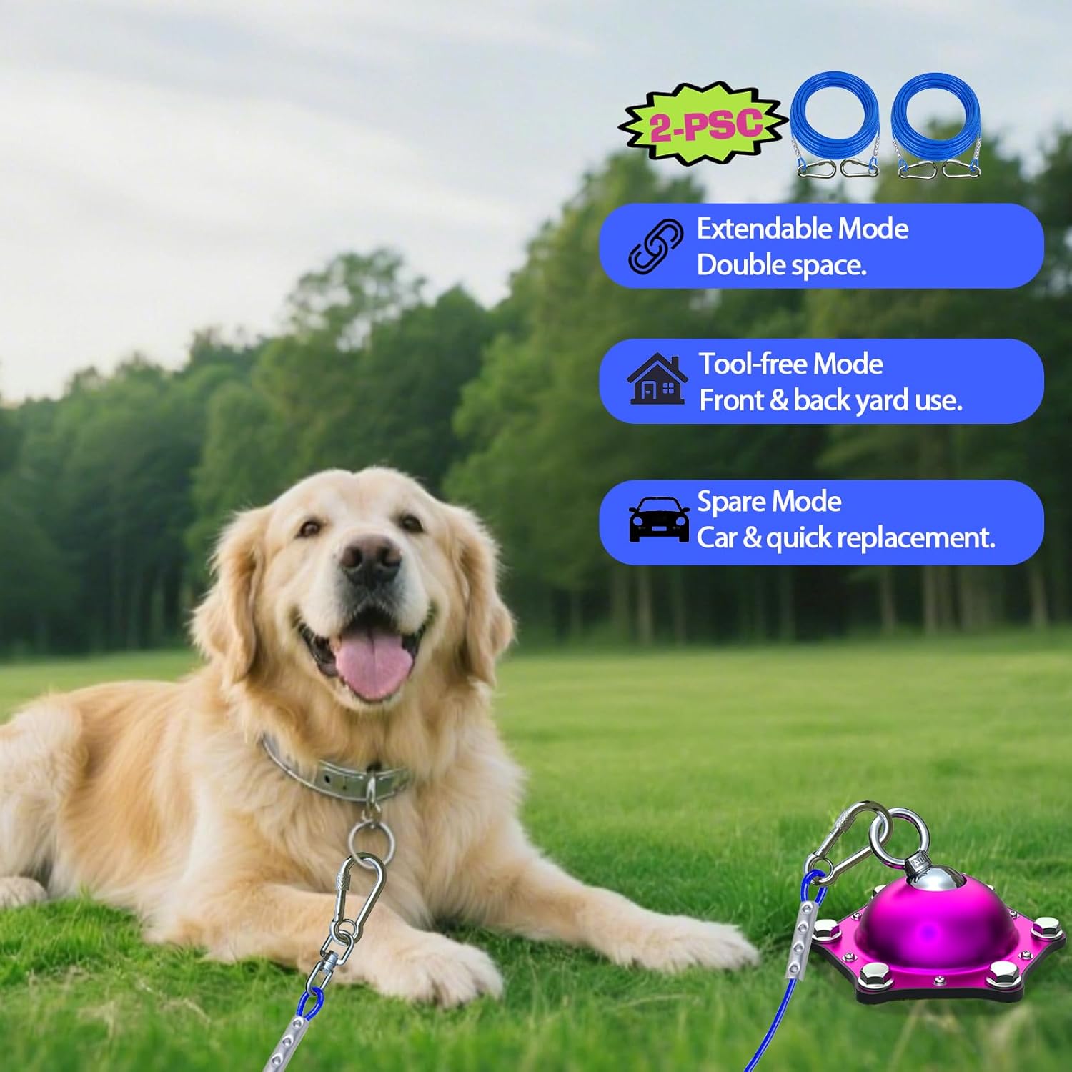 Topknot Dog Tie Out Cable and Stake for Yard,with 2x20FT Heavy Duty Cables,360°Swivel Dog Run Anchor- No Tangle,Runner for Yard - Up to 200LBS, for Outdoor Camping