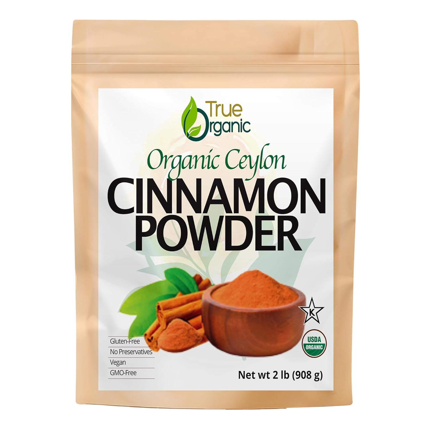 True Organic Ceylon Cinnamon Powder |2 lb, Premium Grade | Gluten Free, USDA & Kosher Certified, Organic Cinnamon powder | Ground cinnamon | Non-GMO, Ceylon Premium Quality.