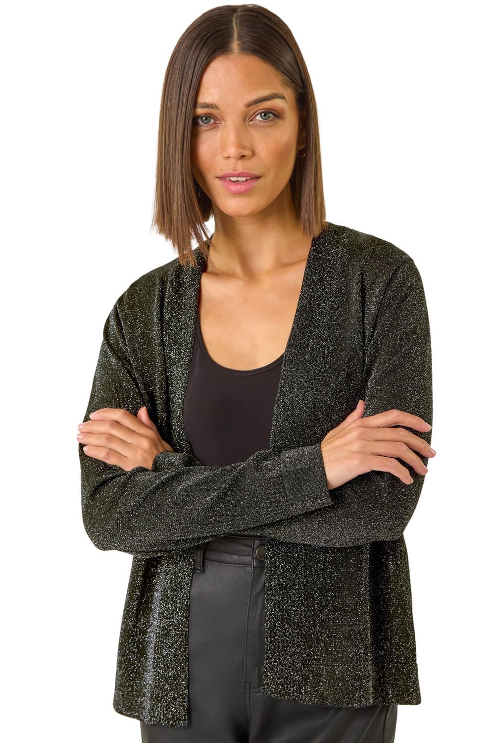 Roman Originals Women's Bronze Shimmer Longline Knit Cardigan For Uk - Everyday Autumn Winter Round Neckline Comfy Soft Evening Vacation Work Party Night Out - Size 14