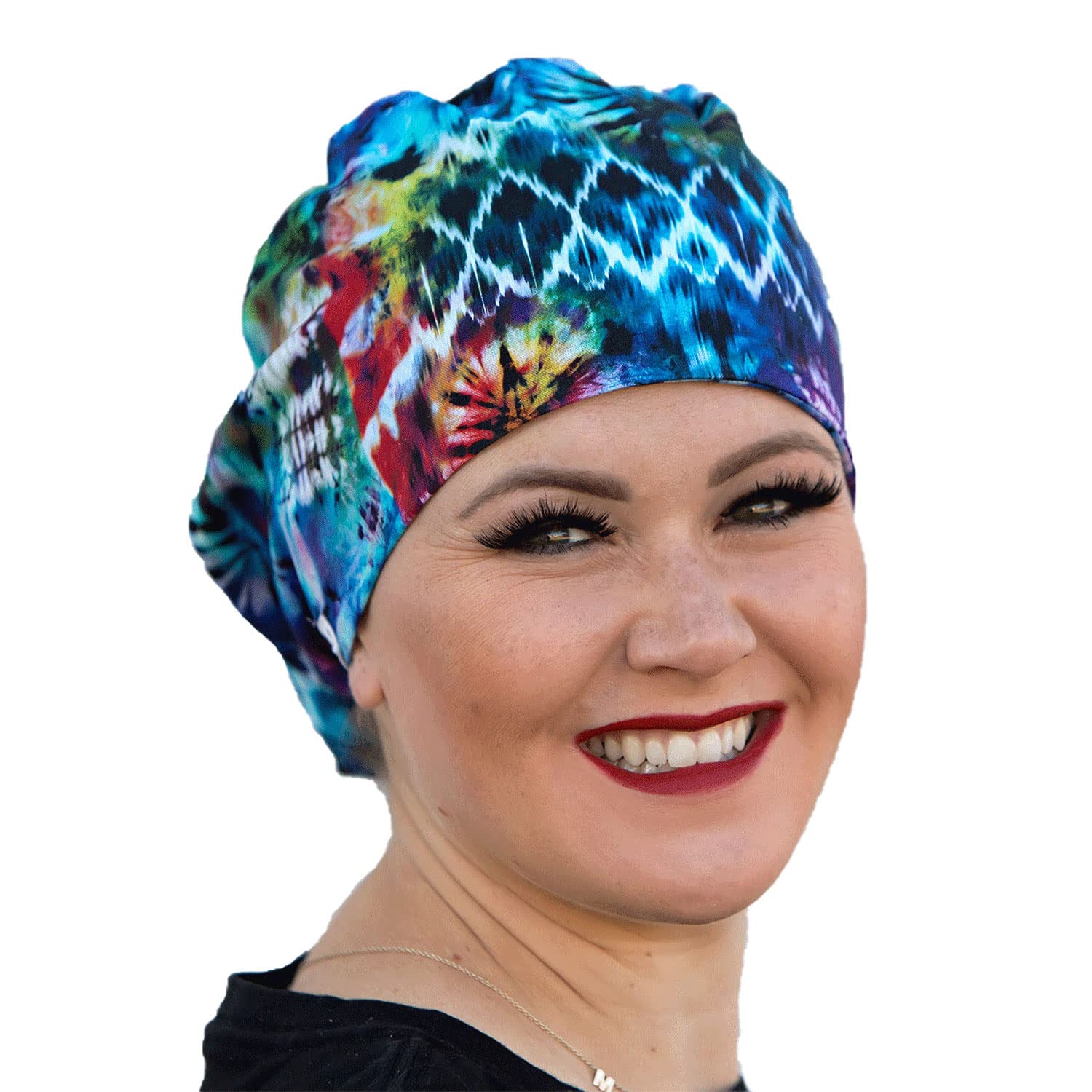KimKaps European Style Surgical Nurse Scrub Hat - Beautiful Tie-Dye Scrub Cap Groovy - Style 8 Multicolored, Multicolored