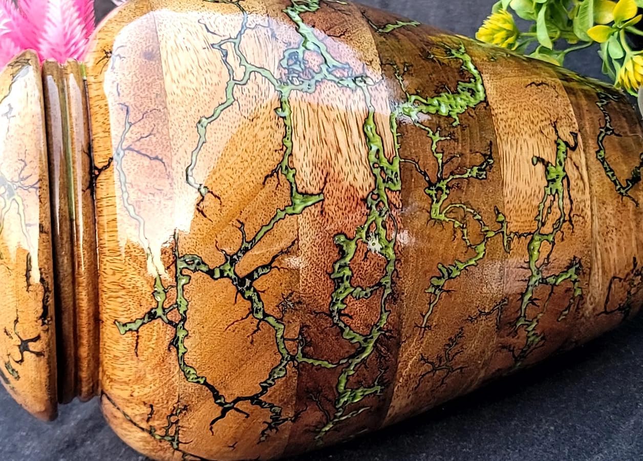Wooden Cremation Urn for Human Ashes Male/Female, Rosewood and Resin Mix Adult Funeral Urn Box, Personalized Urn for Human Ashes (Small, Light Green)