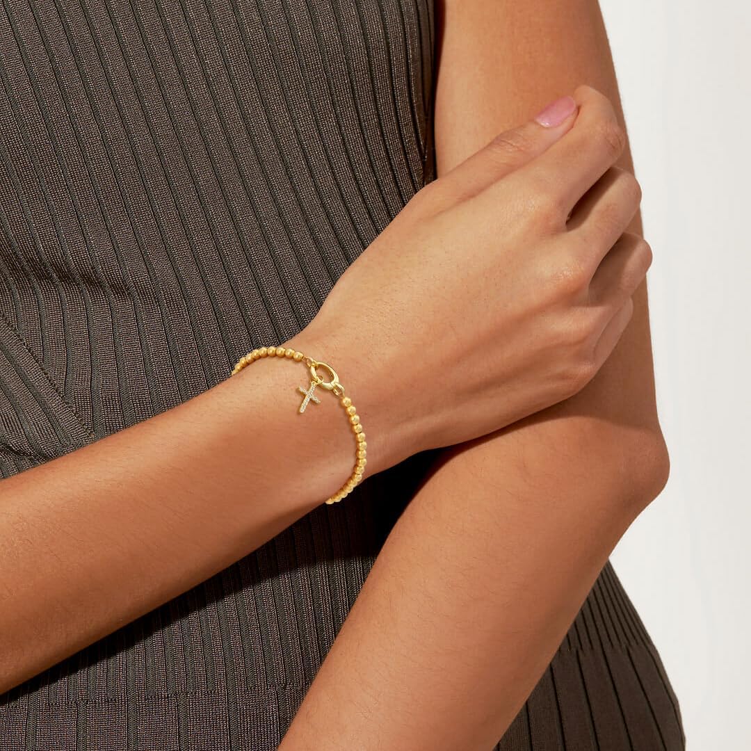 Free bird Gold Cross Bracelet for Women Stretchy Bracelets 14K Gold Charm Monogrammed Bracelet Valentines Day - Image 7