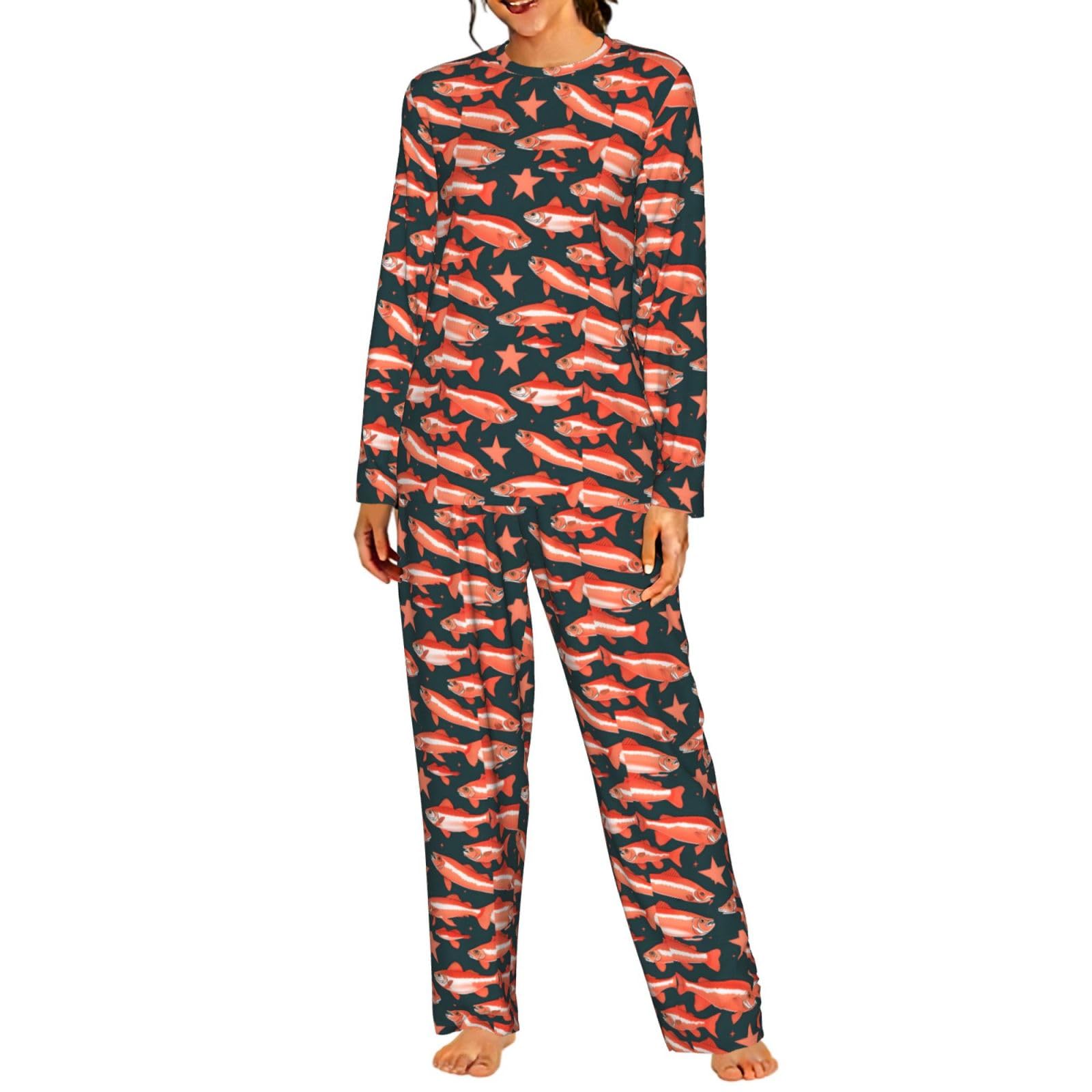 Pigiama da donna a maniche lunghe con stampa salmone morbido pigiama da spiaggia vacanza da notte regalo casual