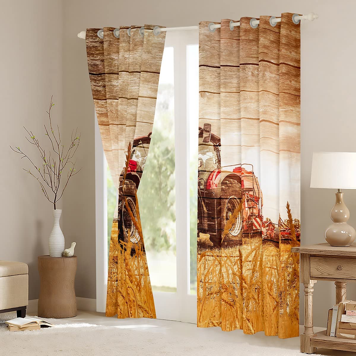 Cars Window Curtains for Bedroom Living Room Cartoon Truck Tractor Window Drapes for Kids Boys Girls Farm Equipment Curtains Construction Vehicle Wooden Window Treatments W46*L54 - Image 3