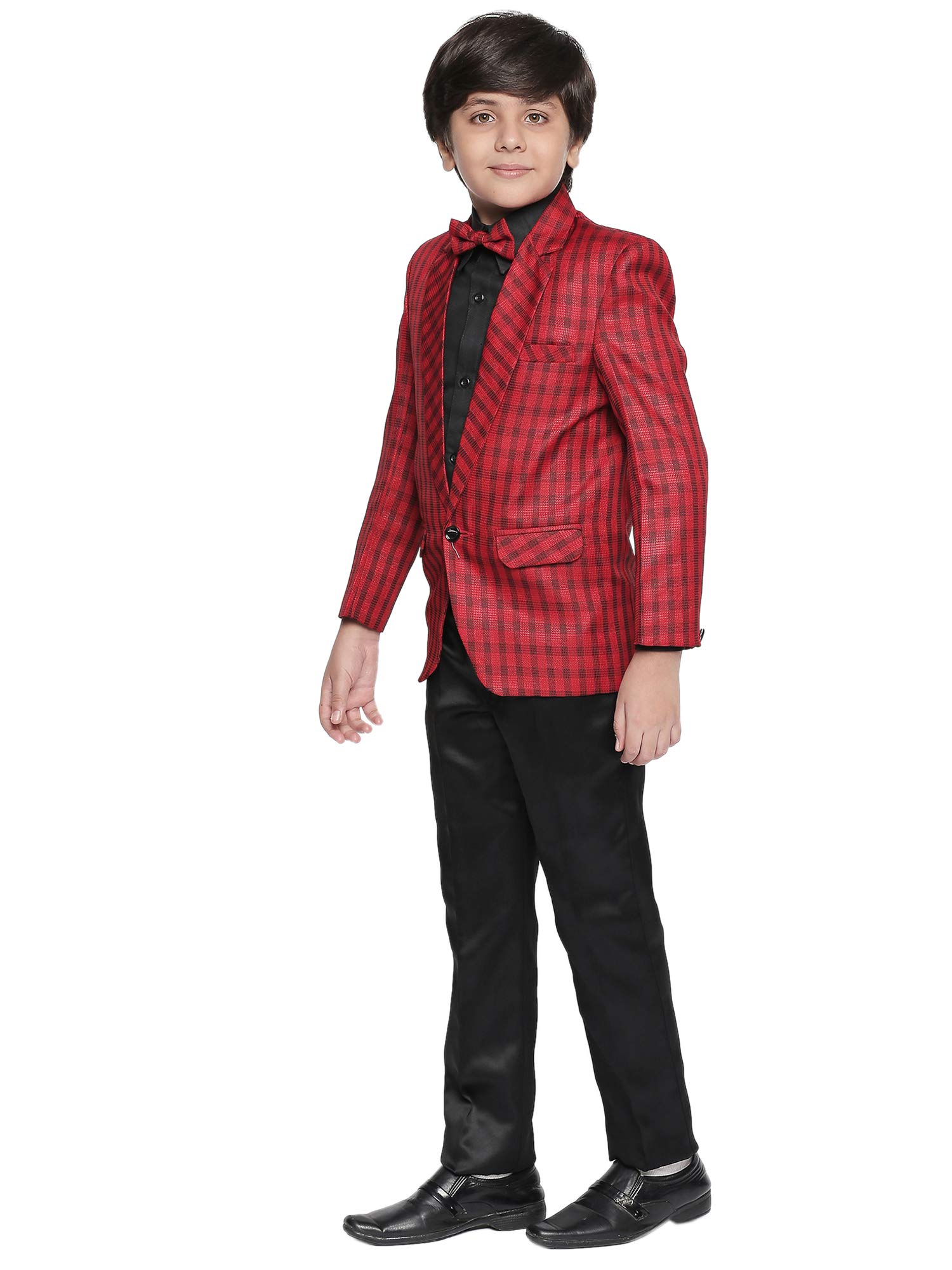 Jeetethnics Boys Red Checked Coat Suit Set with Shirt and Trousers (9072AJ)