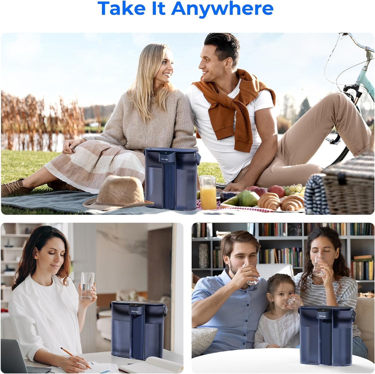 Waterdrop Carafe Filtrante Électrique Instantanée pour Réfrigérateur avec Filtre de 3 Mois, Système de Filtre à Eau de Comptoir, Réduit le Chlore, Plomb, Mercure, Réduit les PFAS, 757 Litres, Bleu