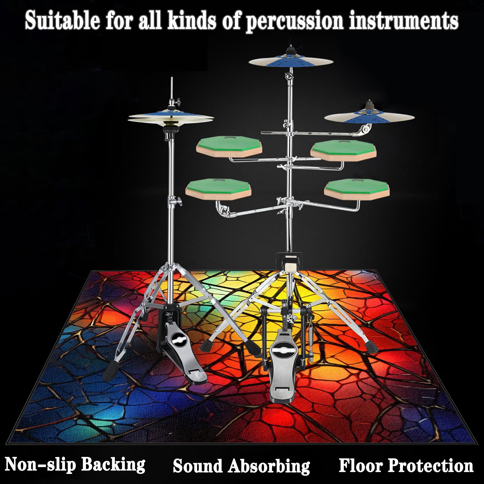 Elektroniczna mata perkusyjna, maty perkusyjne, mata akustyczna, dźwiękoszczelna mata do instrumentów muzycznych, antypoślizgowa mata na baterie 130 x 100 cm