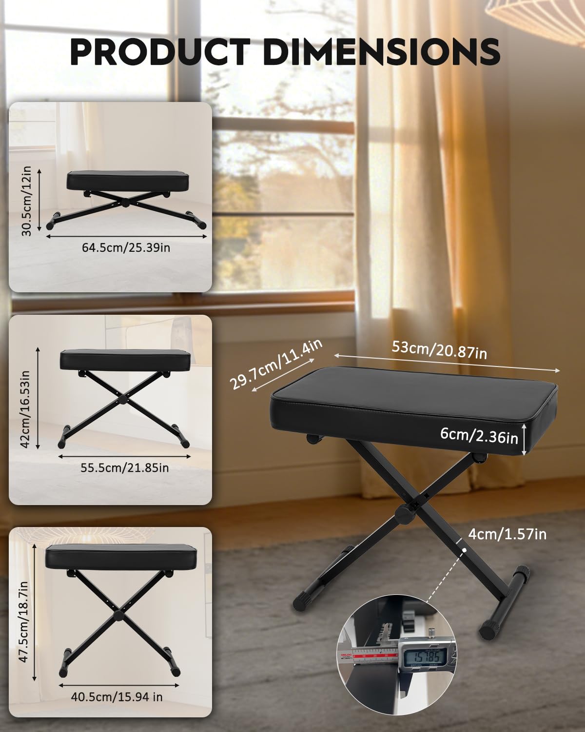 STRICH Juego de soporte y banco plegable para teclado de piano, soporte de piano digital portátil para pianos eléctricos de 54-88 teclas y banco de piano estilo X, asiento de banco de teclado de