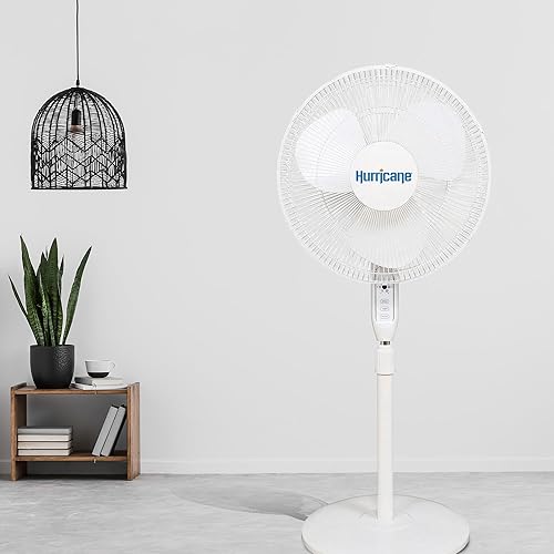 Miniatura 7 de Hurricane Ventilador de pedestal oscilante para el hogar y el dormitorio, 16 pulgadas supremo, blanco, ventilador eléctrico portátil de pie