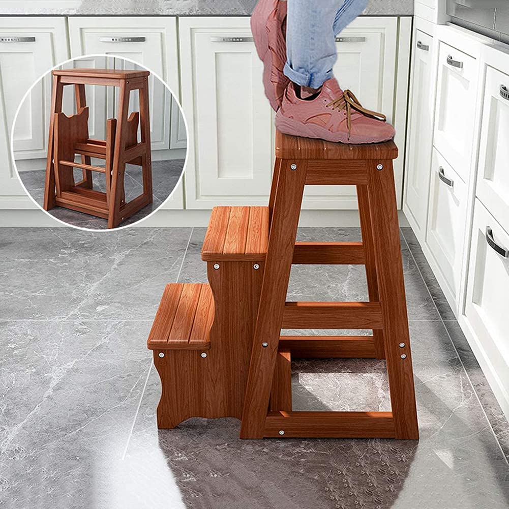 WuDLi 2 Steps Stool Wood Kids Stool, Multipurpose Children's Stepladder Stool for Bedroom/Bathroom/Toilet/Kitchen etc Maximum Load 150kg
