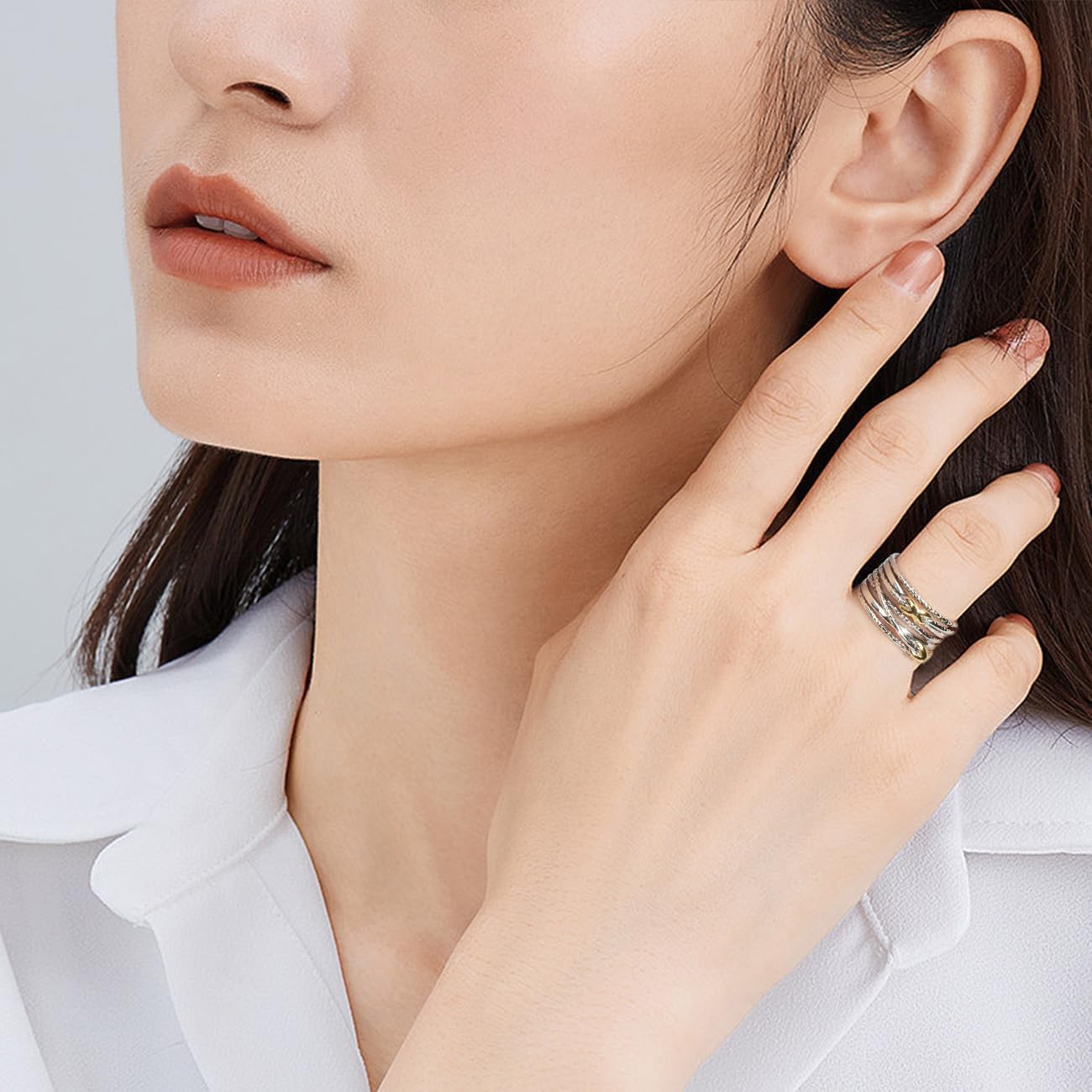 Designer Jewelry Two Tone Cable Wire Intertwined Crossover Statement Ring Chunky 11 mm Wide Band Rings for Women Gift - Image 7