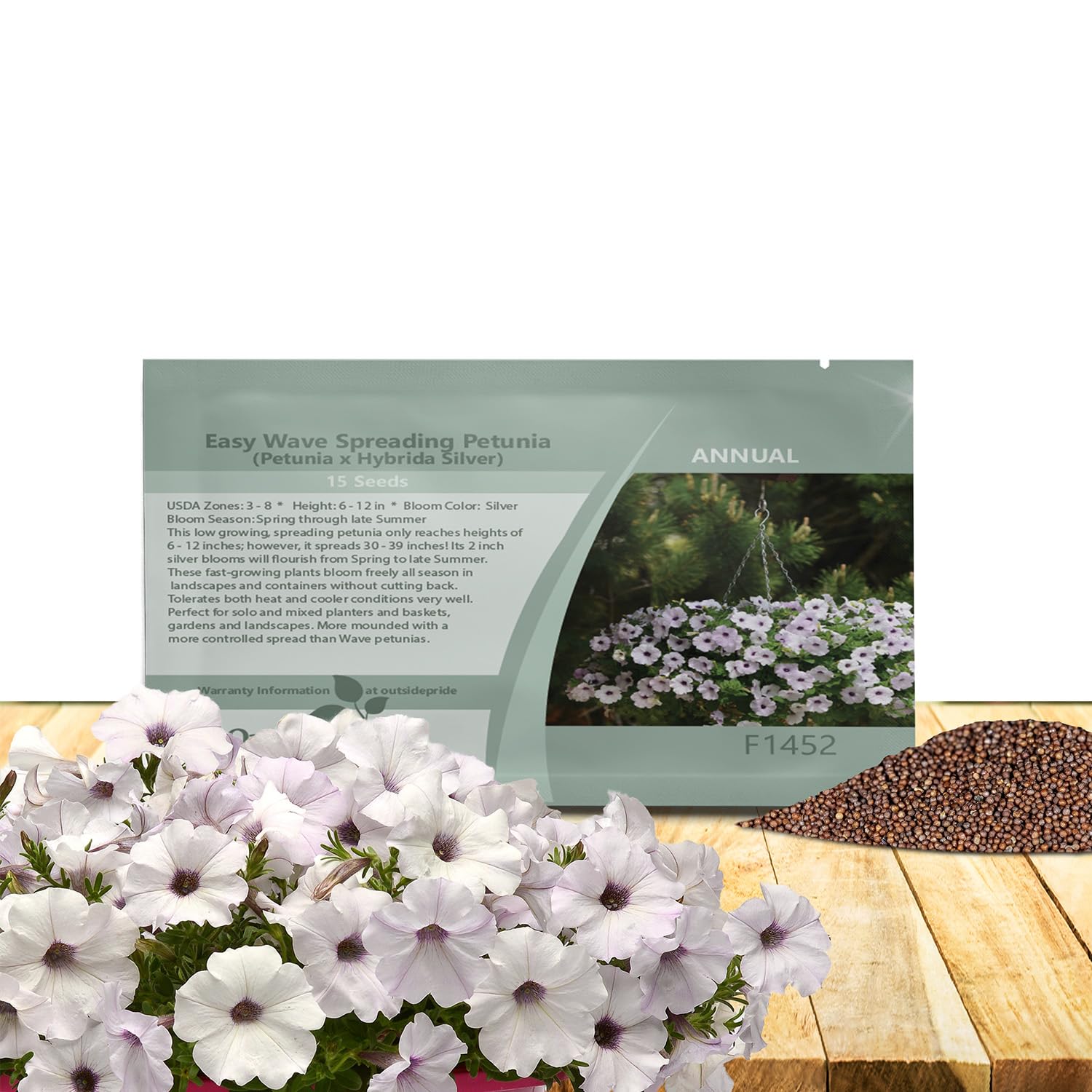 Outsidepride Silver Easy Wave Petunia Seeds - 15 Pcs. Annual, Compact & Spreading Flower Seeds for Planting Low Growing Vibrant Blooms, Ideal for Garden Beds, Baskets & Container Displays