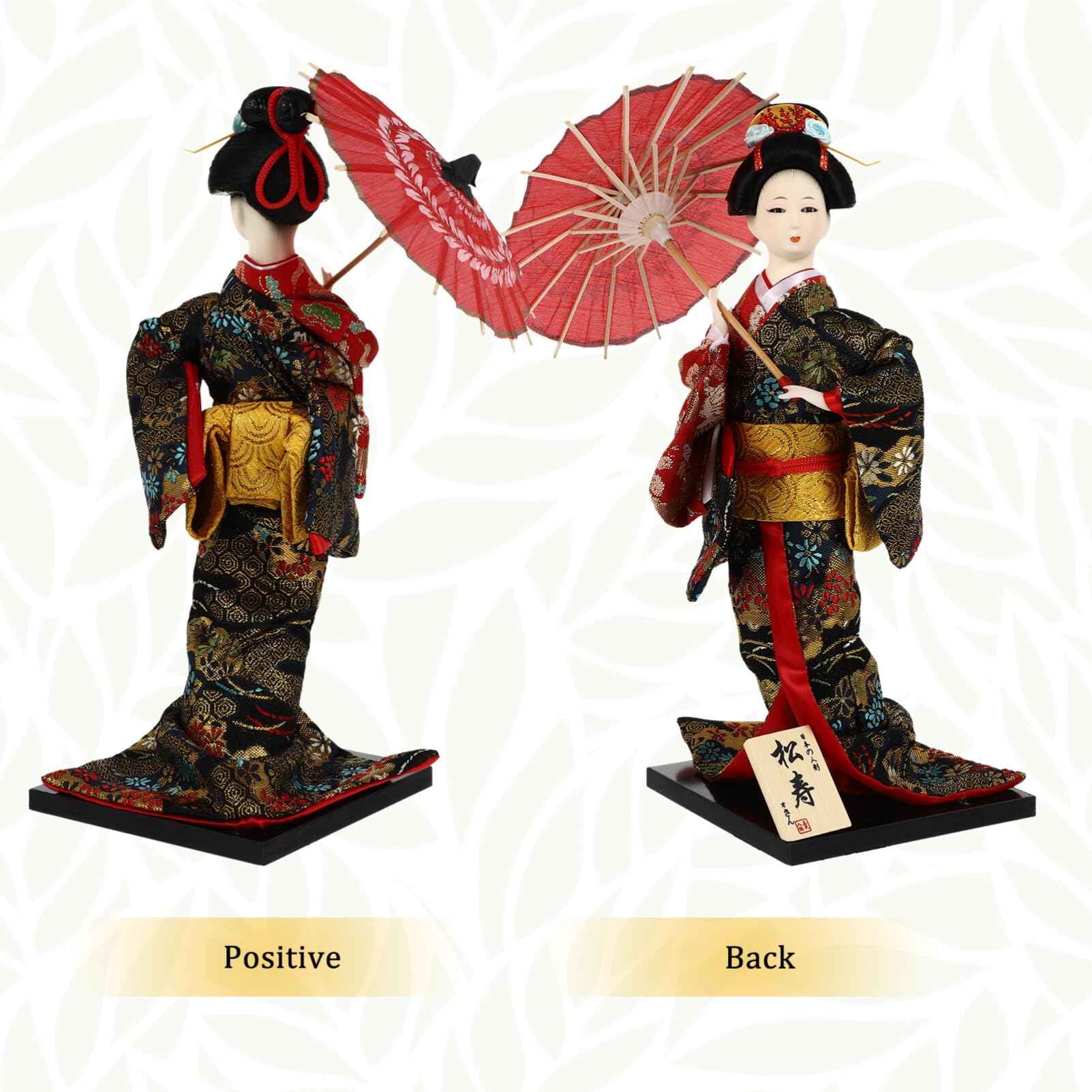 Bambola Geisha Giapponese in Legno Artigianale 12.20x4.72x4.72In Decorazione Desktop Kimono Figurina da Collezione